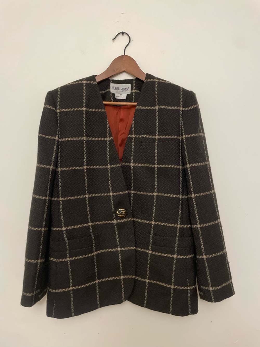 Vintage *mint* Charcoal and beige old window-pane Blazer - Dior Style!